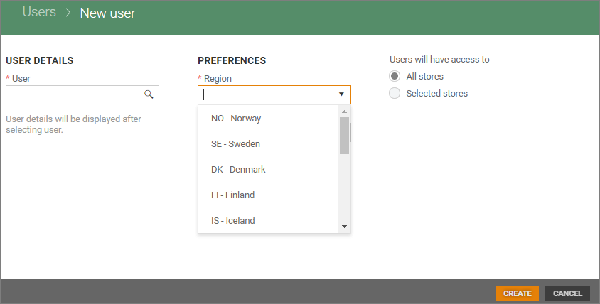 Select Region from drop-down list